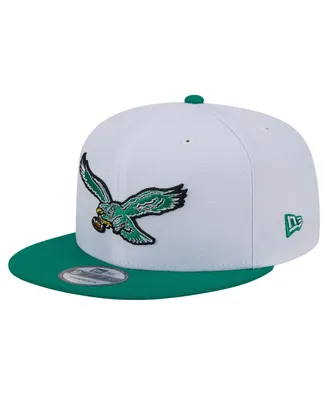 Men's New Era White, Kelly Green Distressed Philadelphia Eagles Historic Two Tone 9FIFTY Snapback Hat