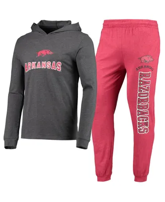 Men's Concepts Sport Cardinal, Heather Charcoal Arkansas Razorbacks Meter Long Sleeve Hoodie T-shirt and Jogger Pajama Set