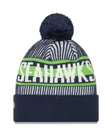 Men's New Era College Navy Seattle Seahawks Striped Cuffed Knit Hat with Pom