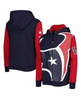 Big Boys Navy, Red Houston Texans Poster Board Full-Zip Hoodie