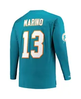 Men's Mitchell & Ness Dan Marino Aqua Miami Dolphins Big and Tall Cut Sew Player Name Number Long Sleeve T-shirt