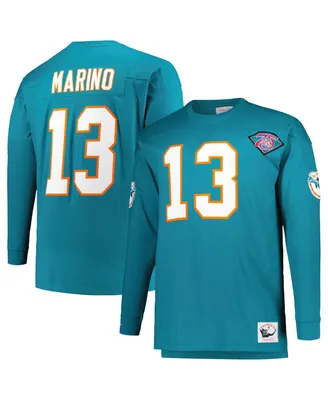 Men's Mitchell & Ness Dan Marino Aqua Miami Dolphins Big and Tall Cut Sew Player Name Number Long Sleeve T-shirt