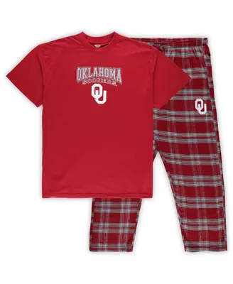 Men's Profile Crimson, Gray Oklahoma Sooners Big and Tall 2-Pack T-shirt Flannel Pants Set