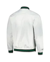 Men's Mitchell & Ness White Boston Celtics Hardwood Classics Throwback Wordmark Raglan Full-Snap Jacket