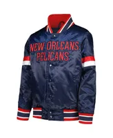 Big Boys Starter Navy New Orleans Pelicans Home Game Varsity Satin Full-Snap Jacket