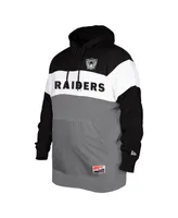 Men's New Era Black Distressed Oakland Raiders Big and Tall Throwback Colorblock Pullover Hoodie