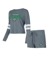 Women's Concepts Sport Charcoal Distressed Dallas Stars Meadow Long Sleeve T-shirt and Shorts Sleep Set