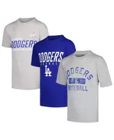 Big Boys Stitches Heather Gray, Royal Distressed Los Angeles Dodgers Three-Pack T-shirt Set