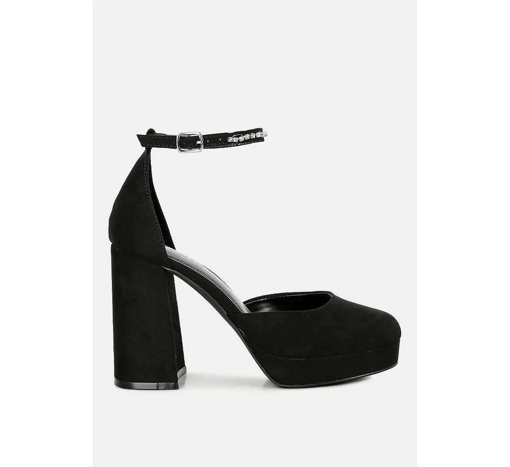 Womens Hettie Rhinestone Detail Ankle Strap Platform High Heels