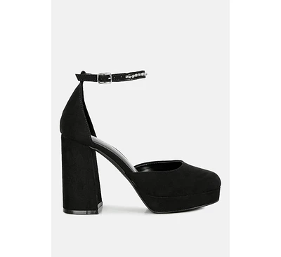Womens Hettie Rhinestone Detail Ankle Strap Platform High Heels