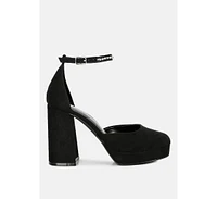 Womens Hettie Rhinestone Detail Ankle Strap Platform High Heels