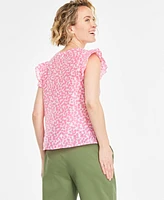 On 34th Women's Ditsy-Print Flutter-Sleeve Top, Created for Macy's