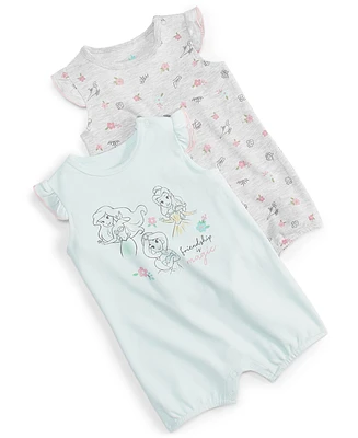 Disney Baby Girls Princesses Printed Rompers, Pack of 2