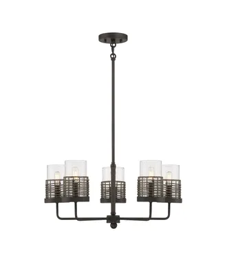 Granada 5-Light Chandelier in Gun smoke with Gray Rattan