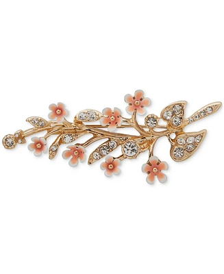Anne Klein Gold-Tone Crystal & Pink Flower Sprig Pin