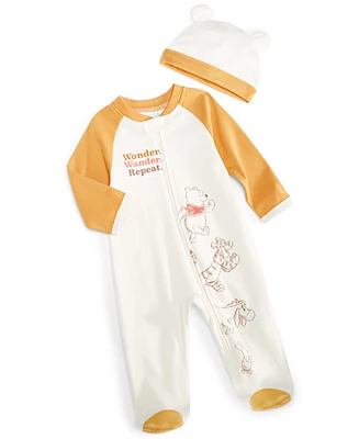 Disney Baby Boys Winnie-the-Pooh Footed Coverall & Hat, 2 Piece Set