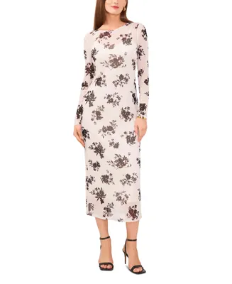 Vince Camuto Women's Floral Printed Long Sleeve Midi Dress