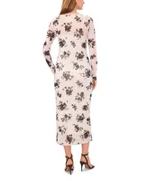 Vince Camuto Women's Floral Printed Long Sleeve Midi Dress