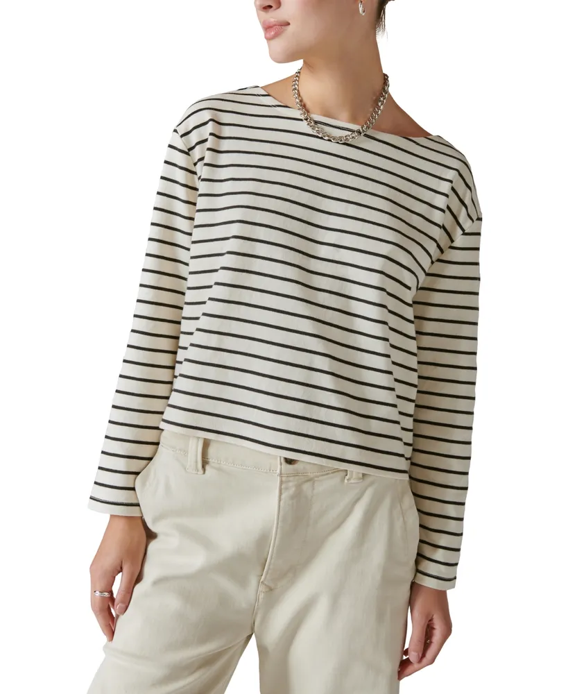 Lucky Brand Women's Breton Striped Cotton Long-Sleeve T-Shirt