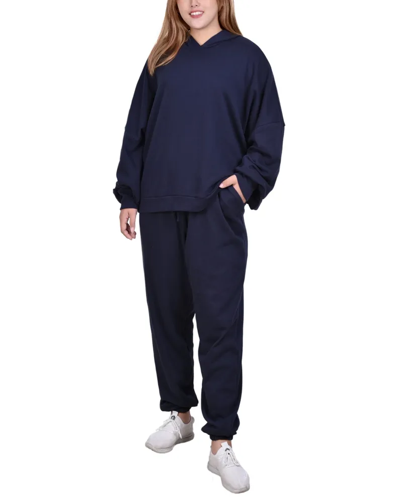 Ny Collection Plus Long Sleeve Hooded Sweatshirt and Jogger Pants, 2 Piece Set