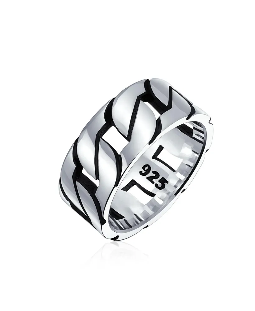 Bling Jewelry Mens Biker Urban Wide Open Curb Chain Link Ring Band For Men Gothic Tribal Solid .925 Sterling Silver Handmade Turkey