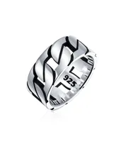 Bling Jewelry Mens Biker Urban Wide Open Curb Chain Link Ring Band For Men Gothic Tribal Solid .925 Sterling Silver Handmade Turkey