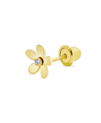 Bling Jewelry Tiny Minimalist Cz Accent Dainty Mini Daisy Flower Cartilage Ear Lobe Piercing 1 Piece Stud Earring Real 14K Yellow Gold Safety Screw ba