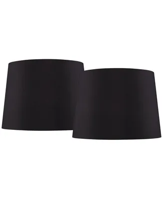 Set of 2 Black Faux Silk Medium Drum Lamp Shades 11" Top x 13" Bottom x 9.5" Slant x 9.5" High (Spider) Replacement with Harp and Finial