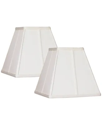 Set of 2 Ivory Classic Small Square Lamp Shades 5.25" Top x 10" Bottom x 9" High (Spider) Replacement with Harp and Finial - Springcrest
