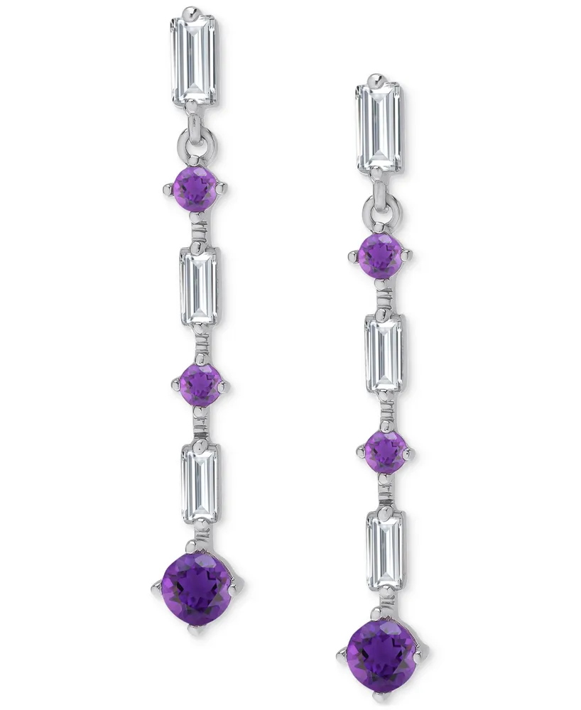 Amethyst (5/8 ct. t.w.) & Lab-Grown White Sapphire (1-1/3 ct. t.w.) Linear Drop Earrings in Sterling Silver