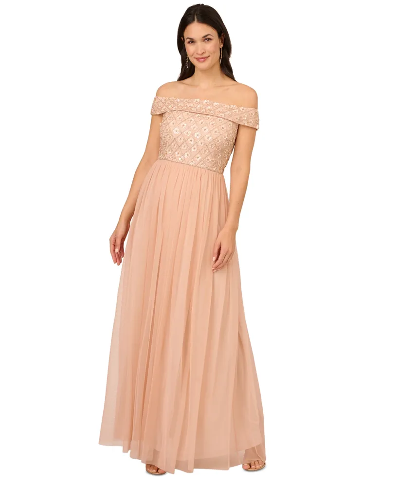 Adrianna Papell Women's Beaded Off-The-Shoulder Gown