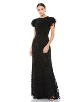 Women's High Neck Flutter Cap Sleeve Gown