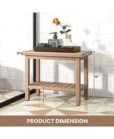 21'' Teak Wood Shower Bench 2-Tier Waterproof Bath Spa Stool