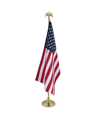 Yescom 8FT Sectional Indoor Flag Pole Kit Eagle Topper Aluminum Gold Pole & 3x5Ft Us Flag with Base Stand Office Hall