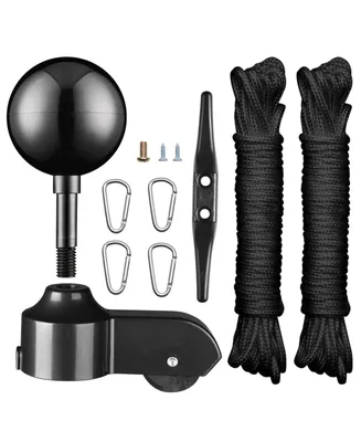 Flag Pole Parts Repair Kit Black Ball Cleat Clip Truck Pulley Rope 20 25 30 Ft