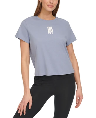 Dkny Sport Women's Cotton Crewneck Puff-Logo Cropped T-Shirt