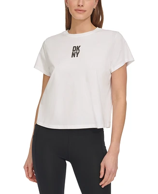 Dkny Sport Women's Cotton Crewneck Puff-Logo Cropped T-Shirt