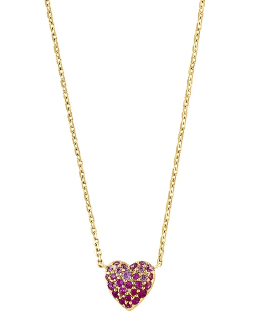 Effy Pink Sapphire (1/3 ct. t.w.) & Ruby (3/8 ct. t.w.) Heart Ombre Cluster Pendant Necklace in 14k Gold, 18" + 1" extender