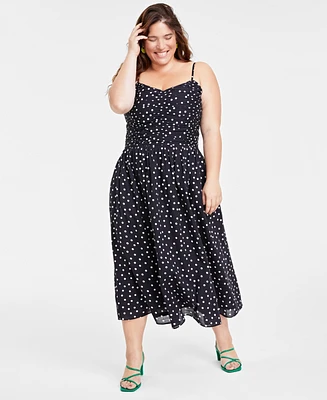 On 34th Trendy Plus Polka-Dot Ruched Corset Midi Dress, Created for Macy's