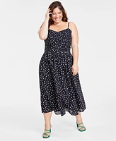 On 34th Trendy Plus Size Polka-Dot Ruched Corset Midi Dress, Created for Macy's