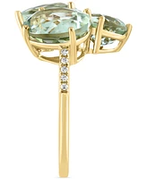 Effy Green Quartz (8 ct. t.w.) & Diamond (1/20 ct. t.w.) Three Stone Ring in 14k Gold