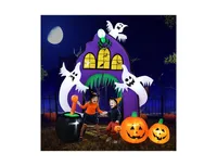 Slickblue 9 Feet Tall Halloween Inflatable Castle Archway Decor with Spider Ghosts and Built-in