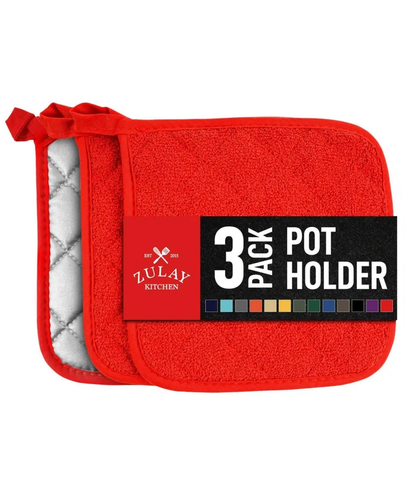 3-Pack Cotton Pot Holders for Kitchen - Heat Resistant, Machine Washable, & Comfortable Grip Oven Hot Pads