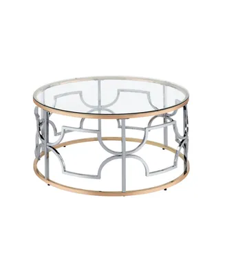 Furniture of America 36" Metal, Glass Camille Modern Round Glass Top Coffee Table