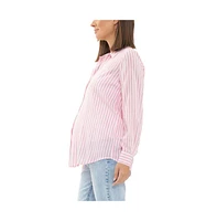 Ripe Maternity Maternity Ripe Emmy Stripe Button Up Shirt Bubble Gum/White