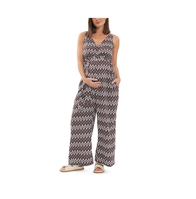 Ripe Maternity Grace V-Neck Jumpsuit Chocolate/White