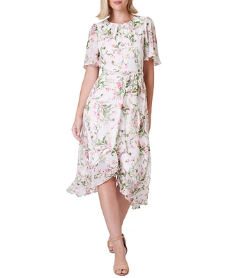 Jessica Howard Women's Printed Flutter-Sleeve Faux-Wrap Dress