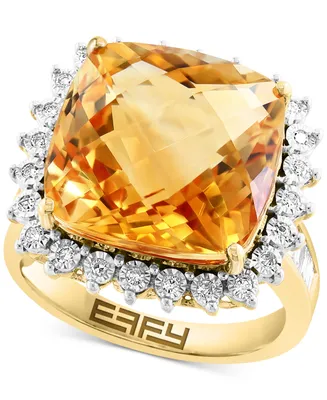 Effy Citrine (12-1/10 ct. t.w.) & Diamond (1/3 ct. t.w.) Halo Ring in 14k Gold