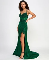 Say Yes Juniors' Beaded Sweetheart Satin Corset Gown, Created for Macy's