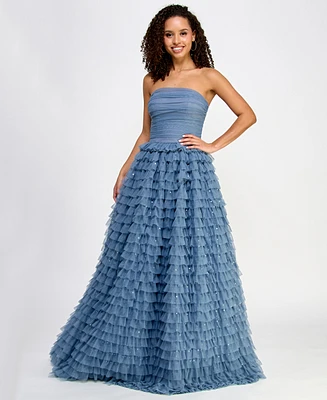 Say Yes Juniors' Multi-Ruffle Sequined Ball Gown, Created for Macy's
